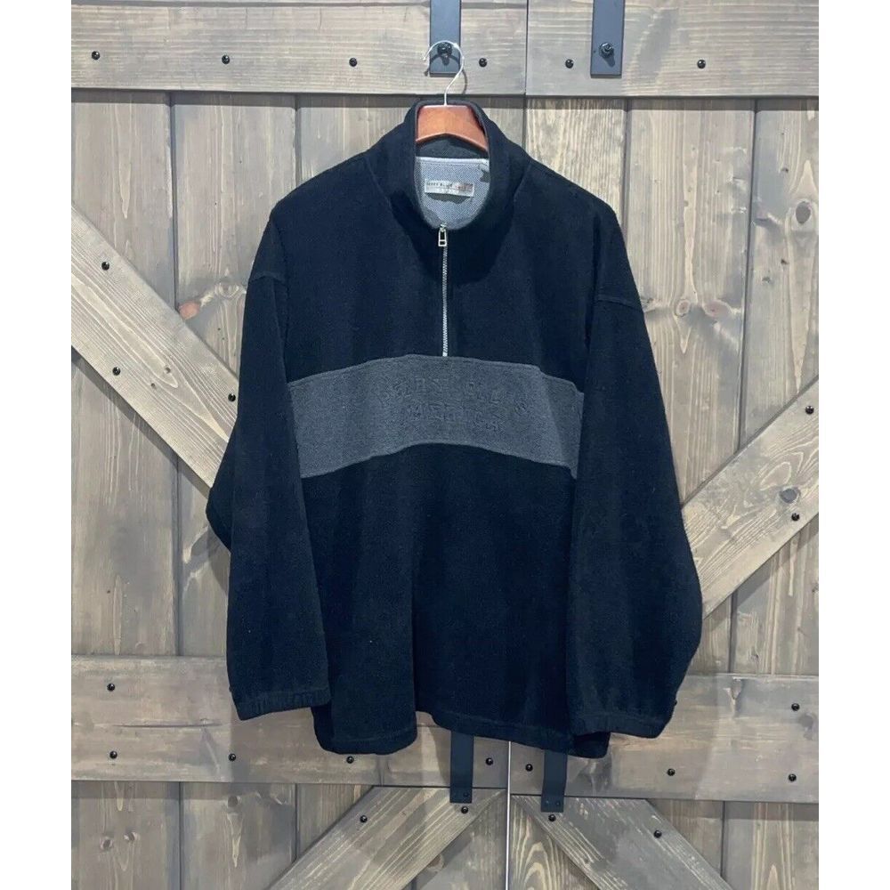 Vintage Perry Ellis America 90s 1/4 Zip Fleece Black And Gray Men's Size XXL